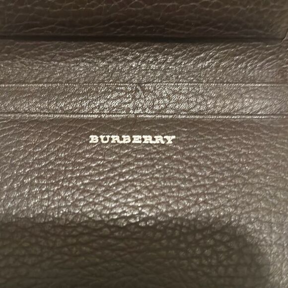 Burberry Unisex Bifold Card Case Coin Pouch Brown Pebbled Leather Minimalist - Picture 5 of 12